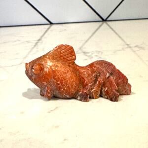 Vintage hand-carved soapstone koi fish figurine Japanese Chinese trinket mini
